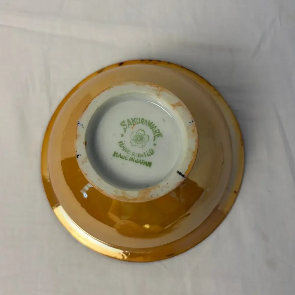 VTG Sakura Ware hand painted bowl, saucer, ladle. FLAW. Made in Japan.